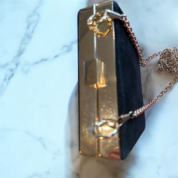 Steven Women's Black Suede Crossbody Purse with Gold Chain Strap - Picture 2 of 3